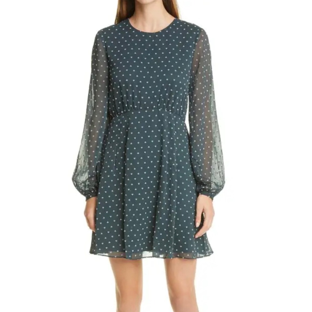 Ted‎ Baker London Kobie Heart Dot Chiffon Long Sleeve Minidress Sheer Chiffon